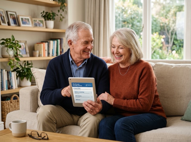 Senior couple using BenifitAlgo to compare Medicare plans